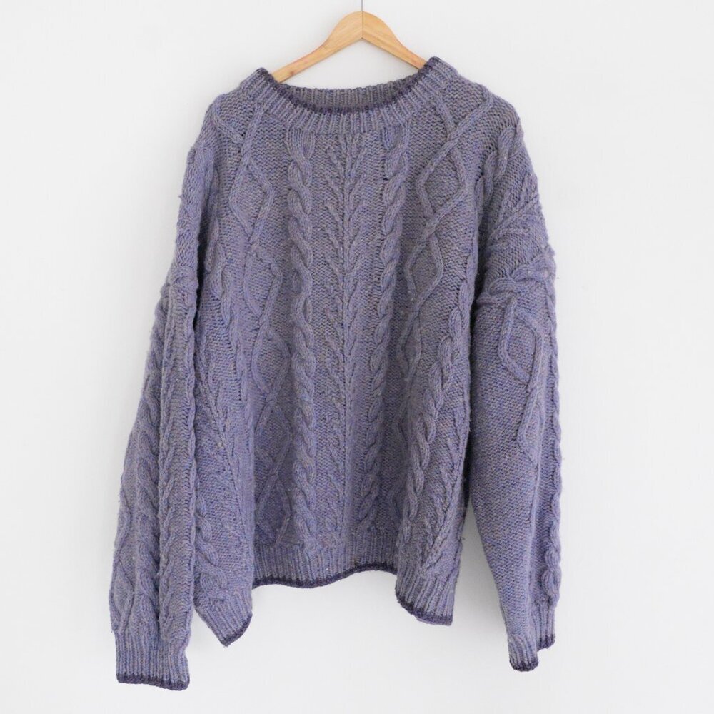 Men's Cable Knit Crewneck Sweater in Lavender